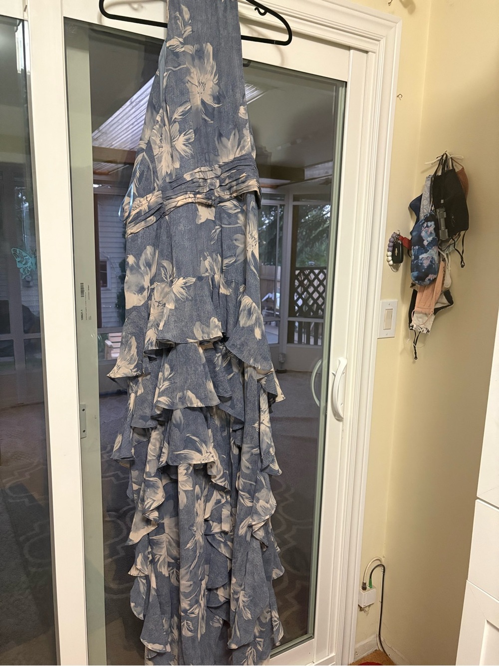 Fashion Nova Blue and White Floral Halter Maxi Dress